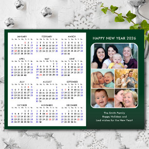 Cartão De Festividades Minialista Verde Moderno da Família de Calendários
