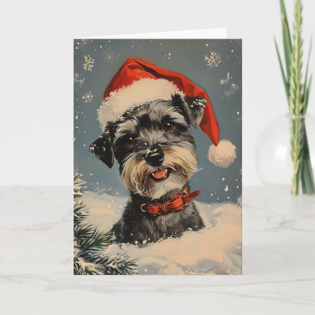 Cartão De Festividades Miniatura Schnauzer personalizou o Natal (Frente)