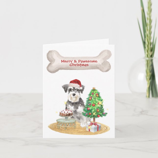 Cartão De Festividades Miniatura Schnauzer Santa Hat Natal (Frente)