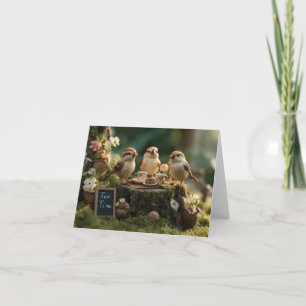 Cartão De Festividades Miniaturas de Pássaros Figurativos Tendo um Chá na