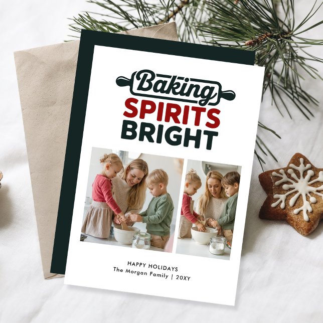 Cartão De Festividades Minimal Baking Spirits Bright Christmas Photo Card (Criador carregado)