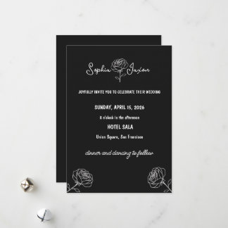 Cartão De Festividades Minimal Black and White Flower Elegant Modern