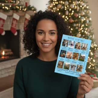 Cartão De Festividades Minimal Family Photo Year In Review Holiday Card