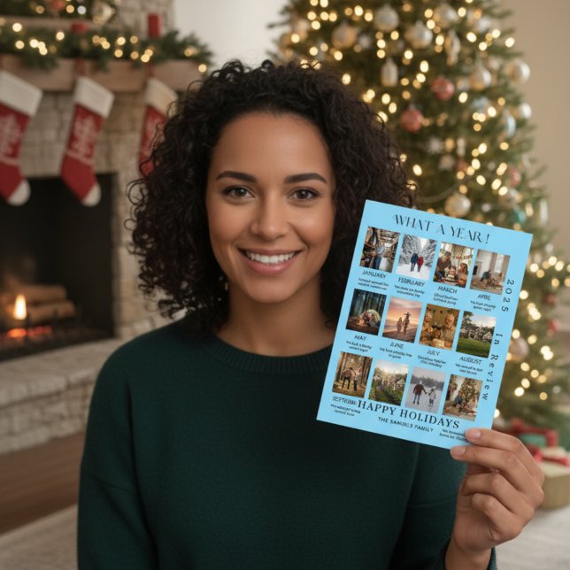 Cartão De Festividades Minimal Family Photo Year In Review Holiday Card (Criador carregado)