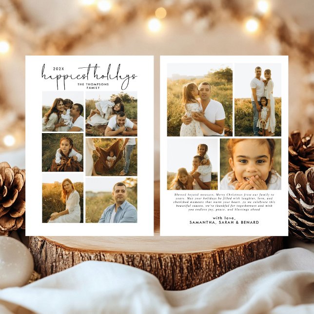 Cartão De Festividades Minimal Happy Holidays Script Family 10 Photos (Criador carregado)