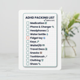 Cartão De Festividades Minimalist ADHD Packing List Travel Checklist Card