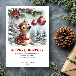 Cartão De Festividades Minimalist Baby Deer Christmas Scene Watercolor