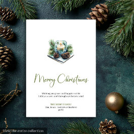 Cartão De Festividades Minimalist Bohemian Watercolor Pine Wreath Card
