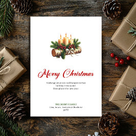 Cartão De Festividades Minimalist Christmas candles wooden log card