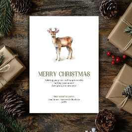 Cartão De Festividades Minimalist Christmas Deer Neutral Script Holiday