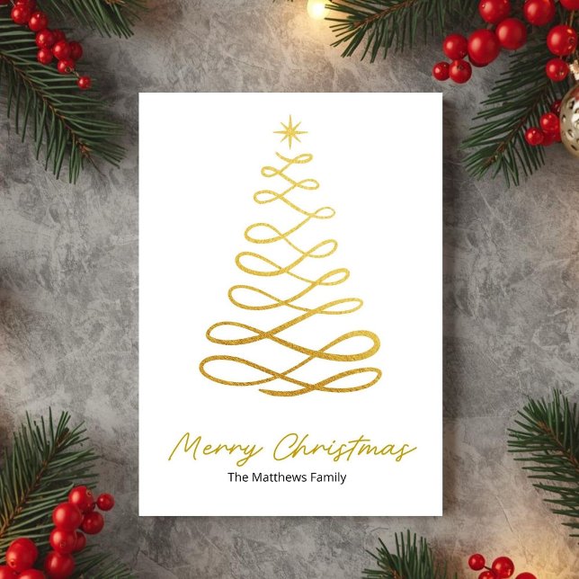 Cartão De Festividades Minimalist Gold Line Christmas Tree Card (Criador carregado)
