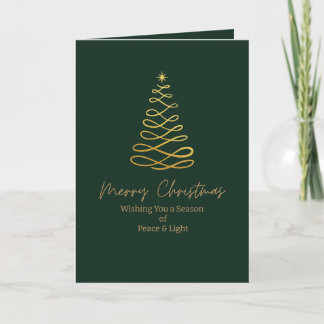 Cartão De Festividades Minimalist Green & Gold Folded Christmas Card