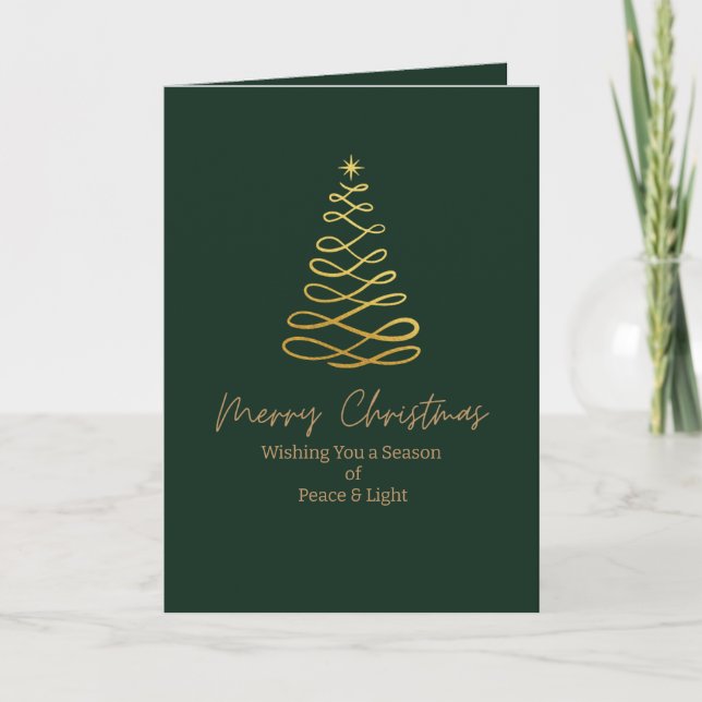 Cartão De Festividades Minimalist Green & Gold Folded Christmas Card (Frente)