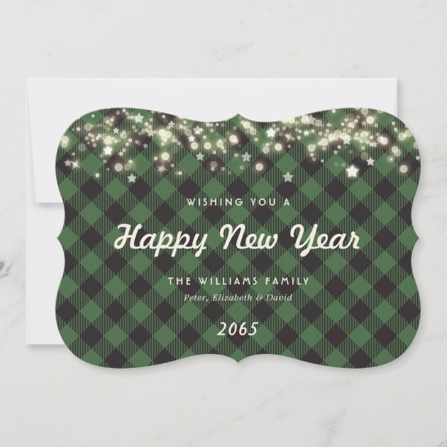 Cartão De Festividades Minimalist Green Plaid New Year Card (Frente)
