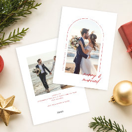 Cartão De Festividades Minimalist Newlywed Beach Couple Photo Christmas