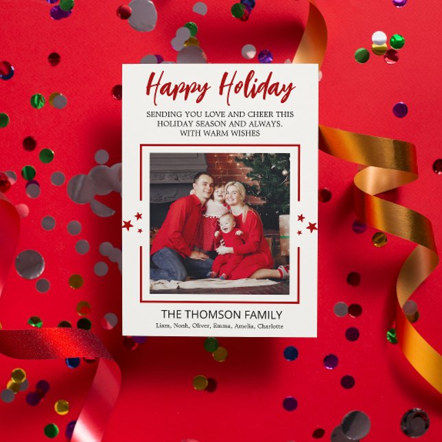 Cartão De Festividades Minimalist One Photo holiday Red Christmas Card (Minimalist One Photo holiday Red Christmas Card one photo Christmas single picture simple  greeting)