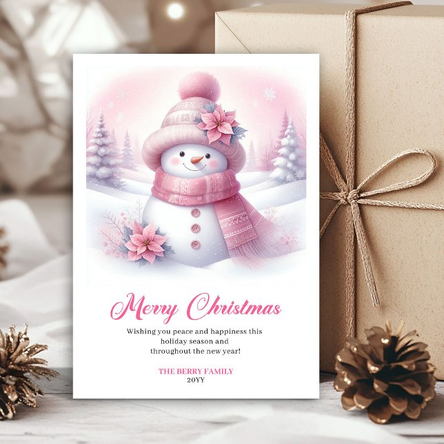 Cartão De Festividades Minimalist Pink Snowman Kids Editable Christmas  (Minimalist Pink Snowman Kids Editable Christmas Greeting Card

)