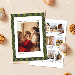 Cartão De Festividades Minimalist Plaid Christmas Year Review Photo