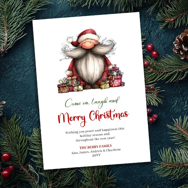 Cartão De Festividades Minimalist Quirky Santa Hand Drawn Holiday Card (Minimalist Quirky Santa Hand Drawn Holiday Card)