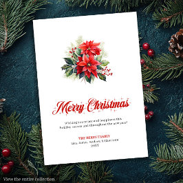 Cartão De Festividades Minimalist Red Poinsettia Stylish Greeting Card