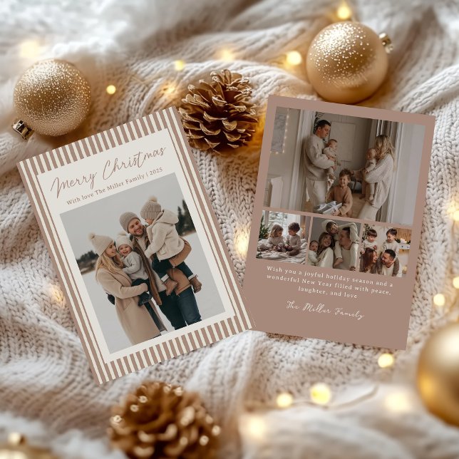 Cartão De Festividades Minimalist Stripe Family Christmas Photo (Criador carregado)