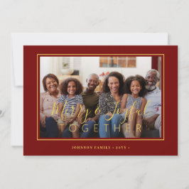 Cartão De Festividades Minimalista - Colagem de 4 fotos em ouro vermelho 