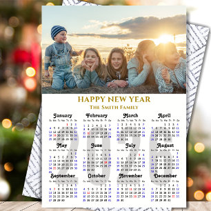 Cartão De Festividades Minimalista de Foto Dourada do Calendário Moderno