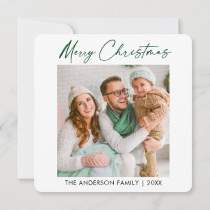 Cartão De Festividades Minimalista de fotos de Natal da Tinta Verde da Ca