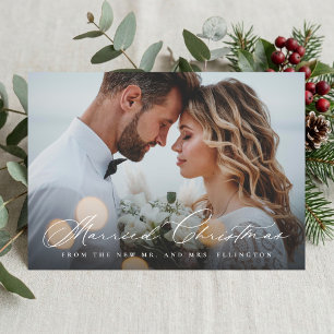 Cartão De Festividades Minimalista Elegante Casamento Natal Recém-Casados
