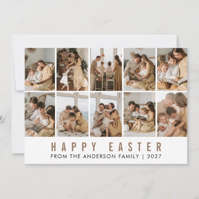 Cartão De Festividades Minimalista Elegante Grade de 10 Fotos Páscoa Famí (Frente)