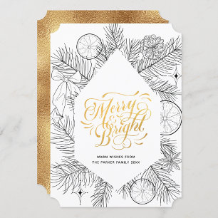 Cartão De Festividades Minimalista Floral de inverno Dourada de Natal