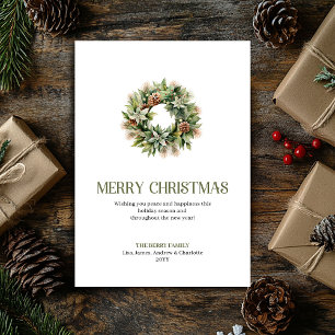 Cartão De Festividades Minimalista Grinalda de Natal Chic Sage Dourado Sc
