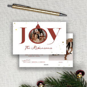 Cartão De Festividades Minimalista Jóia de Natal Foto da Família Alegria 