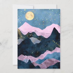Cartão De Festividades Minimalista Lua Estrelas Montanha Vale Celestial