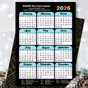 Cartão De Festividades Minimalista Preto Azul de Calendário para 2026