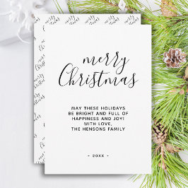Cartão De Festividades Minimalista Preto e Branco  Feliz Natal Script