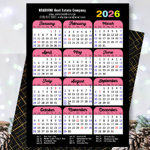 Cartão De Festividades Minimalista Preto-Rosa para Calendário 2025