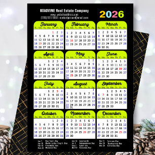 Cartão De Festividades Minimalista Verde Preto do Calendário 2026