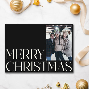 Cartão De Festividades Minimalista Vintage Elegante Preto 2 Fotos Natal