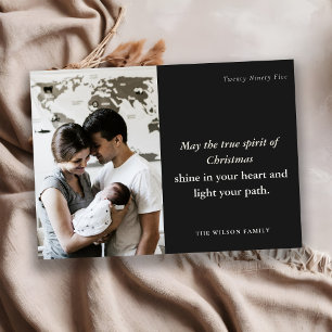 Cartão De Festividades Mínimo 1 Foto: Preto e Espírito de Natal Branco