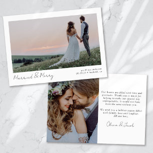 Cartão De Festividades Mínimo 2 Fotografia Caligrafia Casada e Feliz