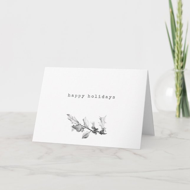 Cartão De Festividades Mínimo de Arte Negra Desenhando Holly Branch (Frente)