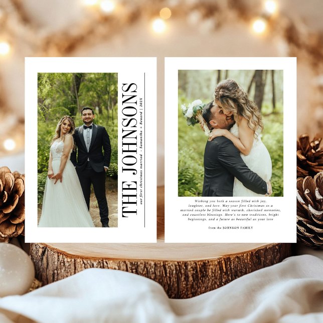 Cartão De Festividades Mínimo de Foto Casada no Primeiro Natal em Newlywe (Criador carregado)