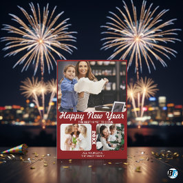 Cartão De Festividades Mínimo de fotos brancas de 3 cores com Feliz ano n