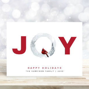 Cartão De Festividades Mínimo de Joy Red Cardinal Watercolor Natal