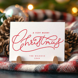 Cartão De Festividades Mínimo de Manuscrito de Feliz Natal Vermelho