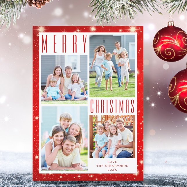 Cartão De Festividades Mínimo de NATAL DE MERCADORIAS Foto Colagem Vermel (Criador carregado)