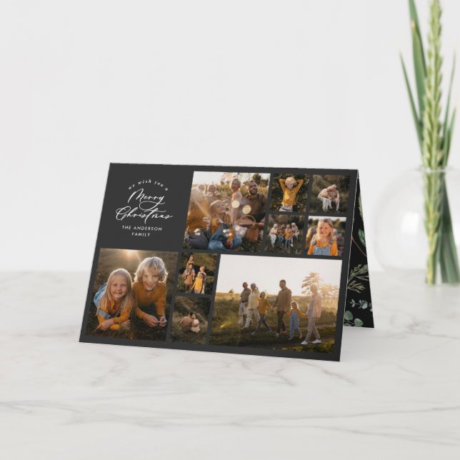 Cartão De Festividades Mínimo de preto moderno 11 família fotobotânica (Frente)