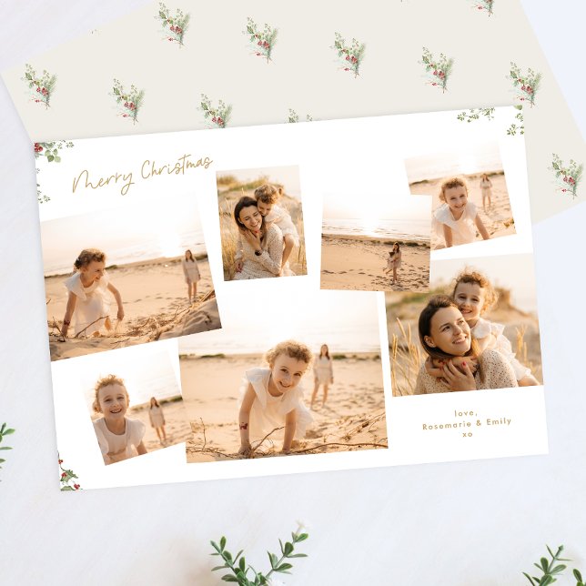 Cartão De Festividades Mínimo Elegante Natal Botânico 7 Fotos (Criador carregado)