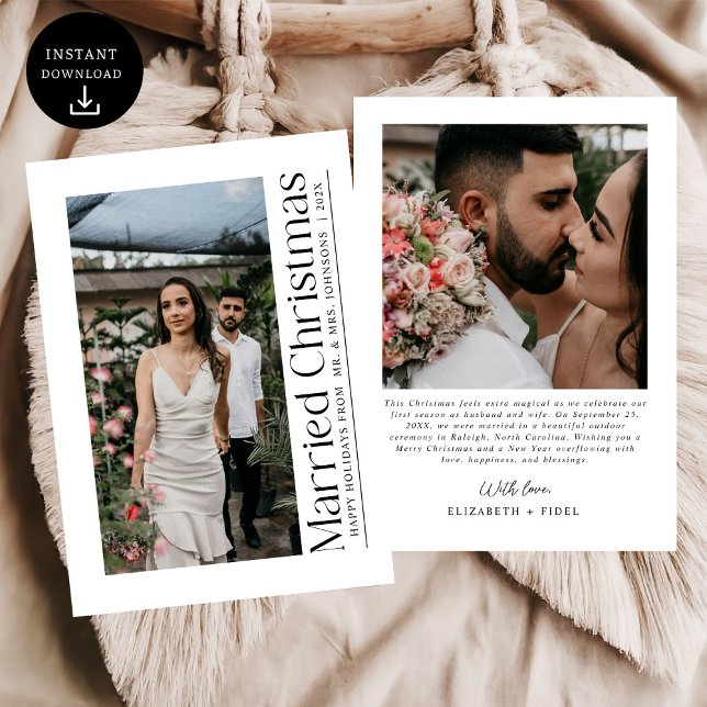 Cartão De Festividades Mínimo Foto de Natal Casada - Recém-casados (Criador carregado)